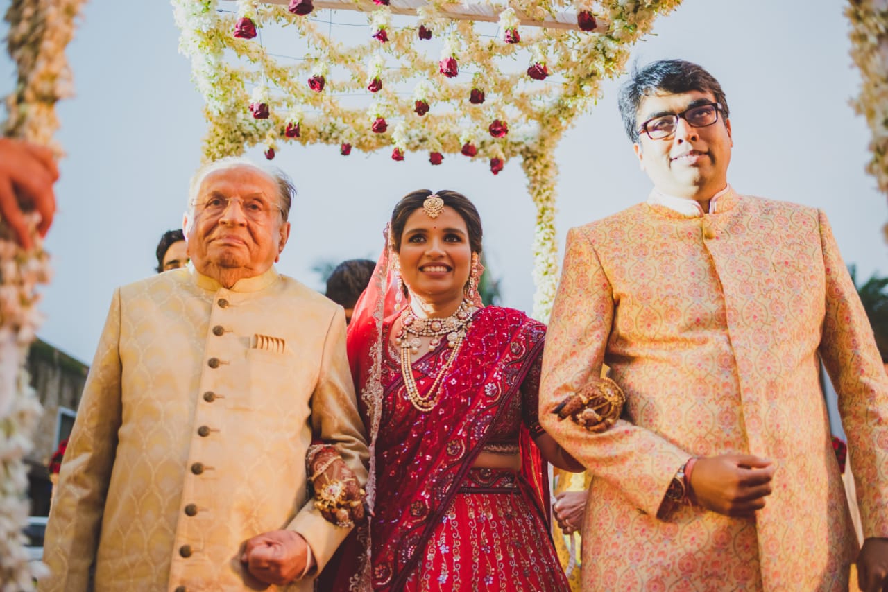 Wedding entry in red lehenga