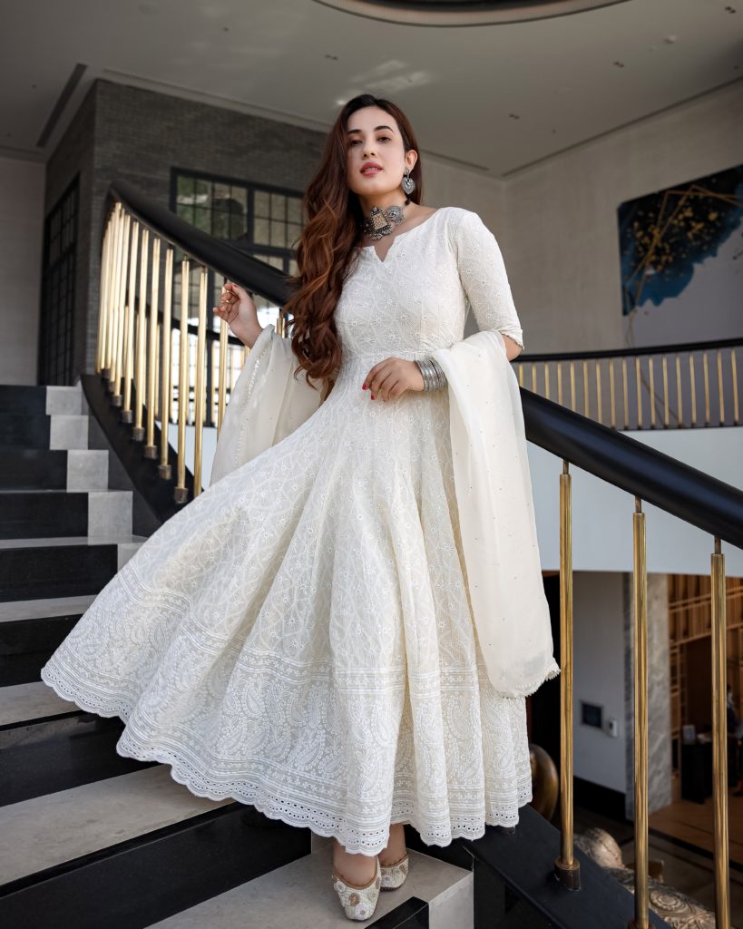 white chikankari suit