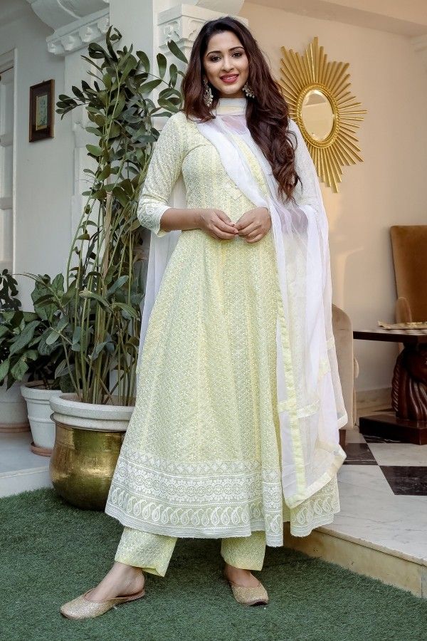 yellow chikankari suit