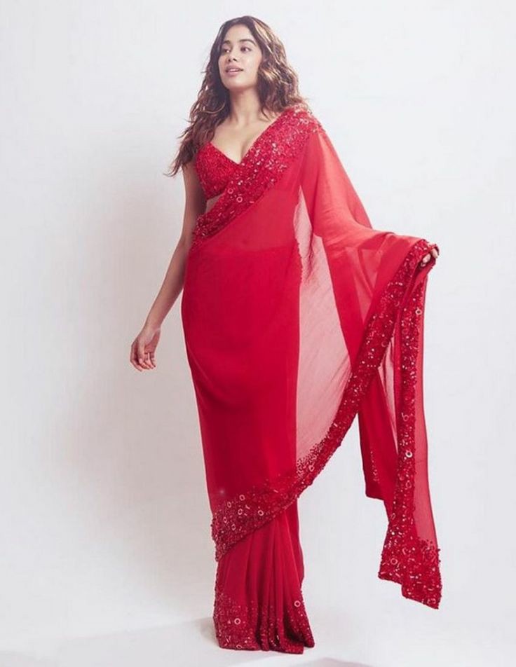 Jhanvi in a red saree