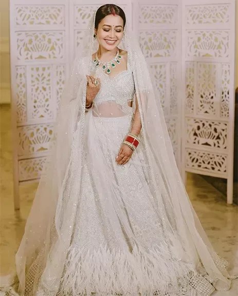 neha kakkar in white lehenga