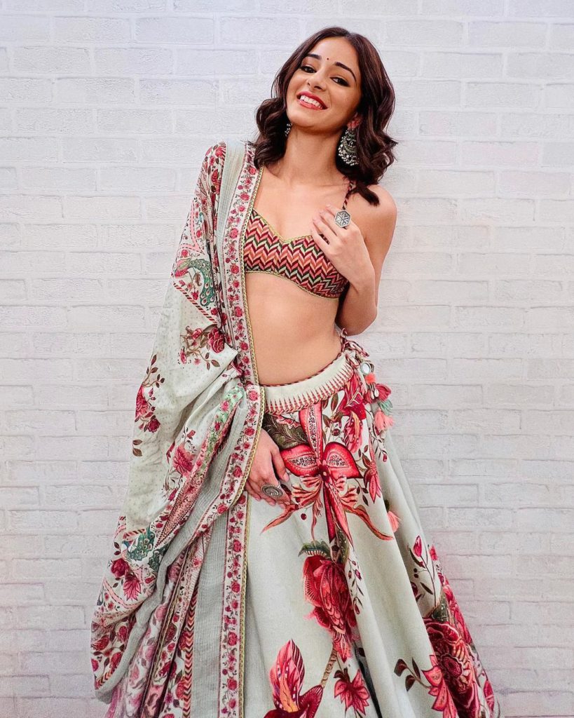 ananya pandey in floral print lehenga