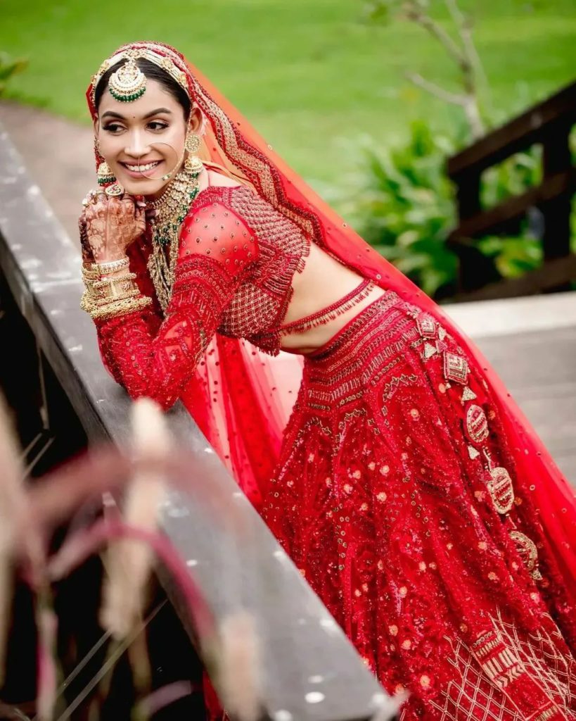 red customised lehenga