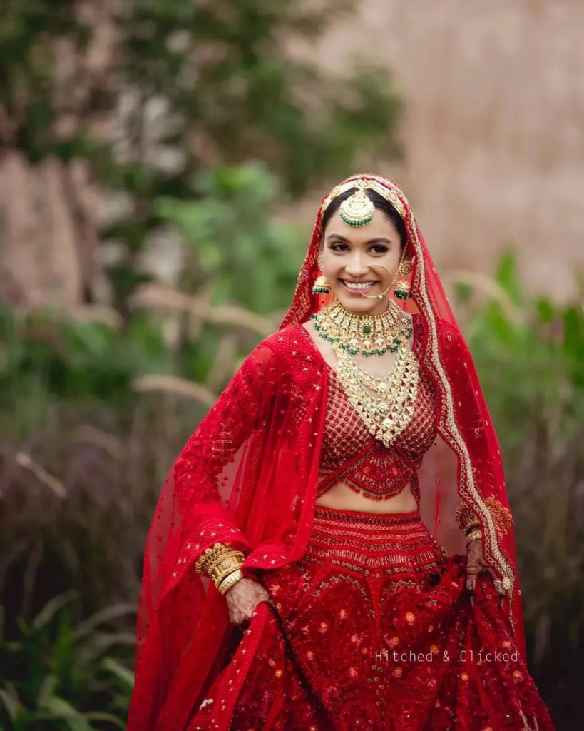red customised lehenga love story