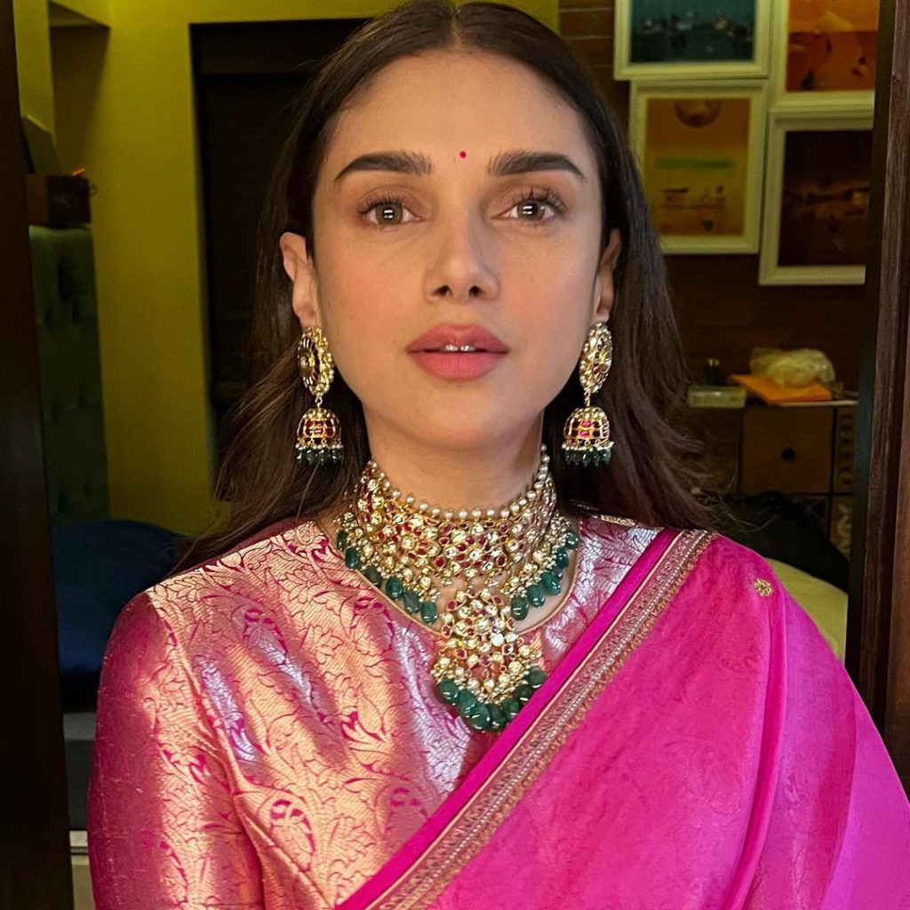 pink saree for karwachauth