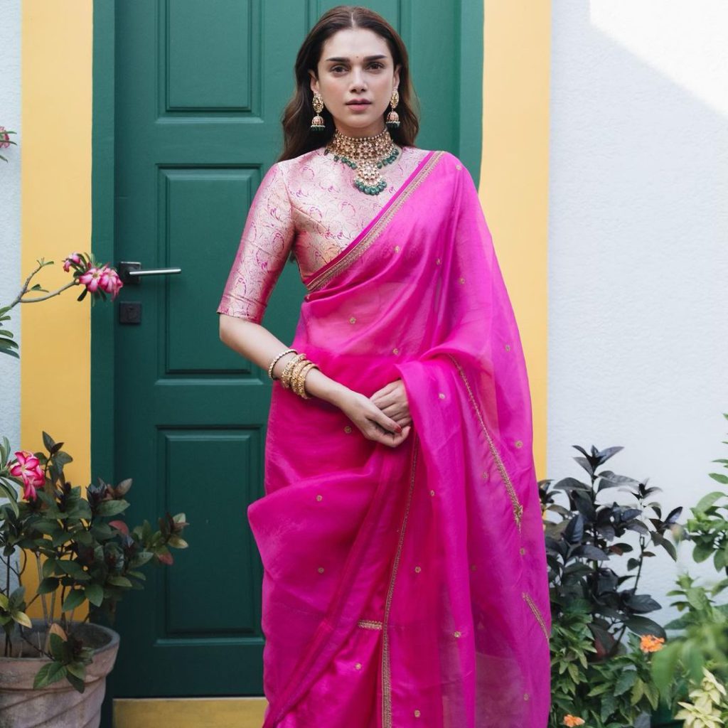 pink saree for karwachauth