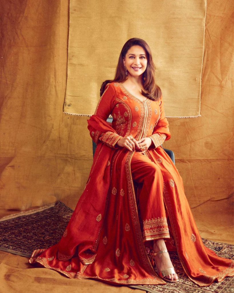 rust orange anarkali for karwachauth