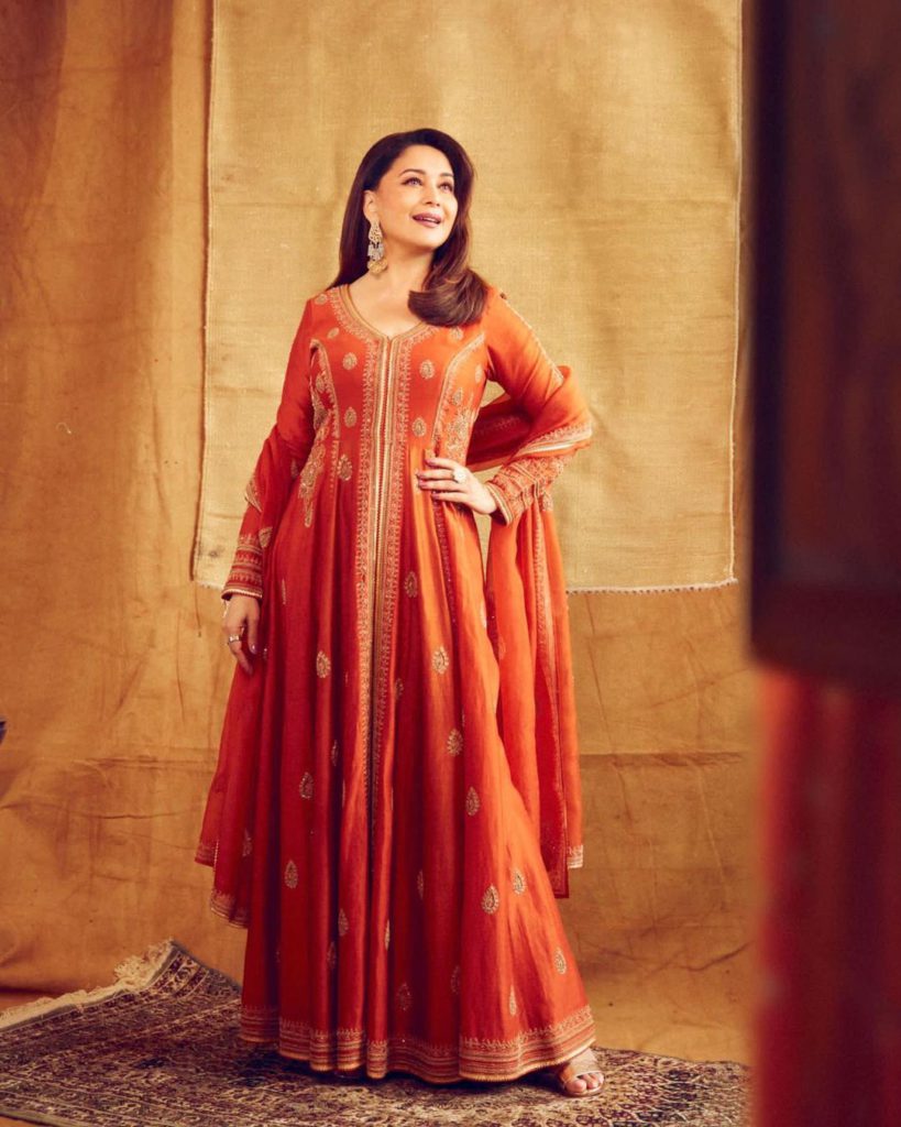 rust orange anarkali for karwachauth