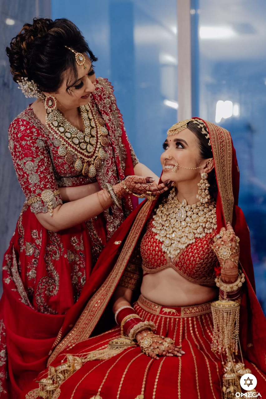 red lehenga